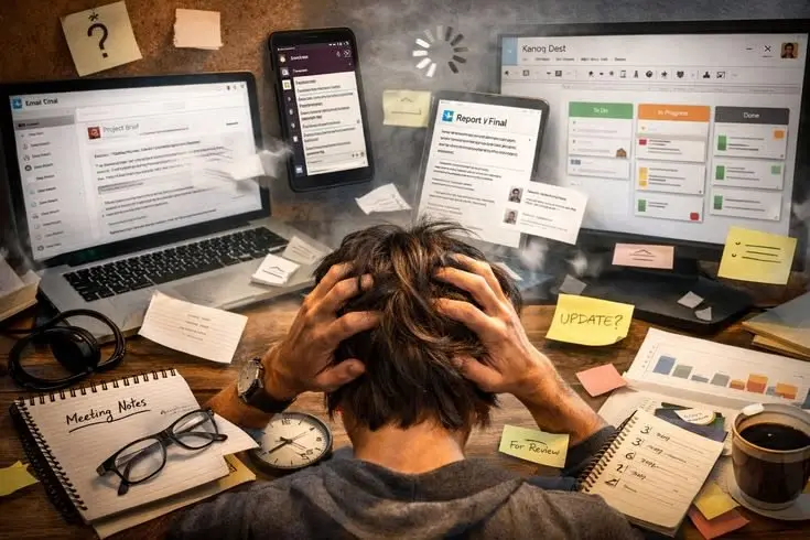 a man having a burnout at work