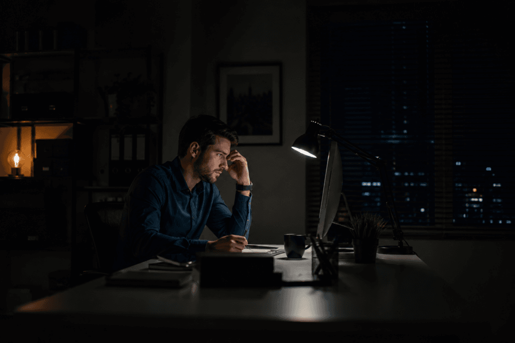 man working late at night