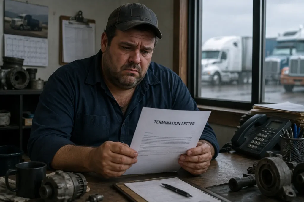 Worker holding a termination letter after being fired for slapping someone at work