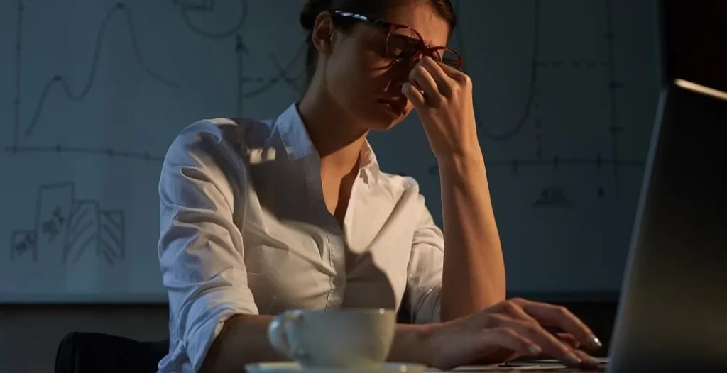 woman working late at night