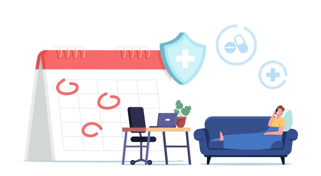 Employee on the phone calling in sick while lying on the couch