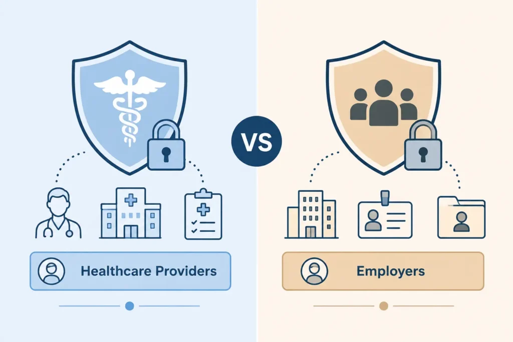 Comparison diagram of HIPAA versus ADA confidentiality rule for employers