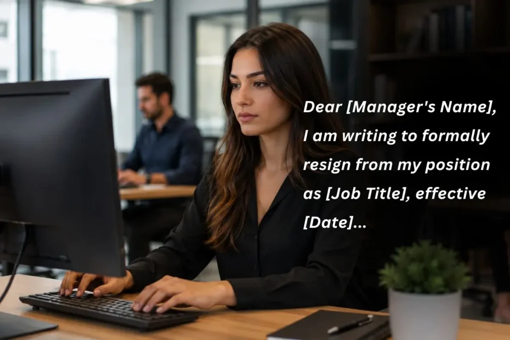 woman writting a quit job letter